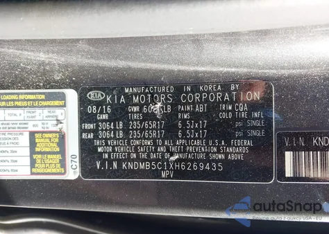 2017 Kia Sedona Lx from USA, damaged, VIN KNDMB5C1XH6269435
